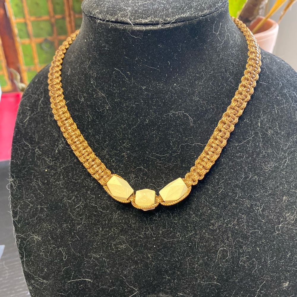 Woven silicone/polymer geometric bead necklace